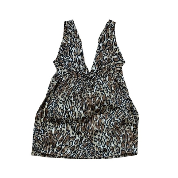 70s Vintage Flair Lingerie Nylon Leopard Print Vneck Slip Dress Small - Picture 1 of 6